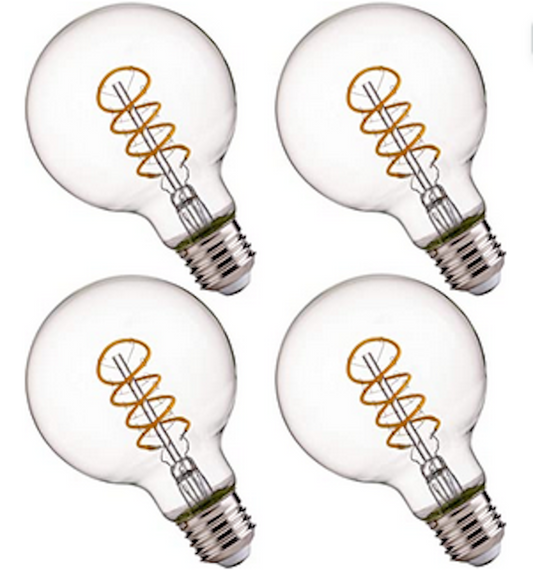 Clear Edison Orb Light Bulb with Spiral Filament, 4 Pack