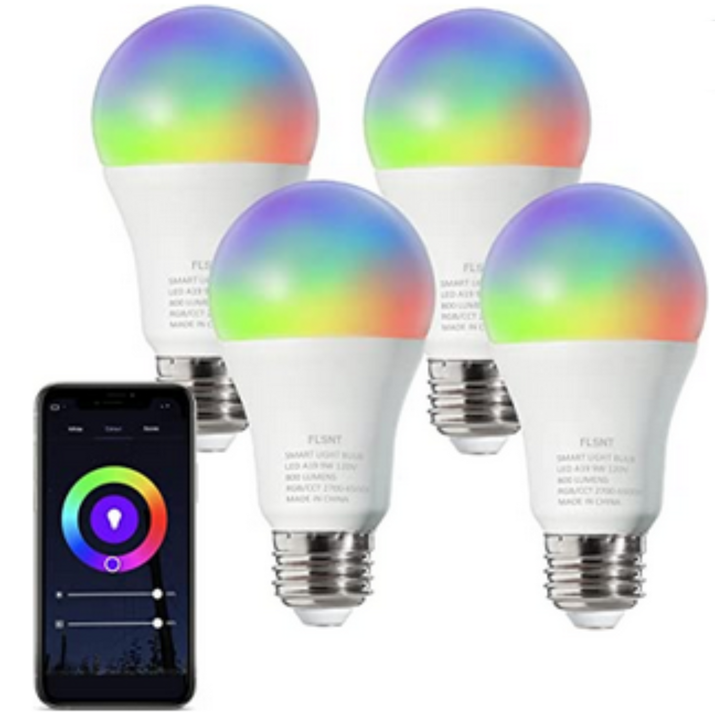 Colorful LED A Smart Bulb, 4 Pack