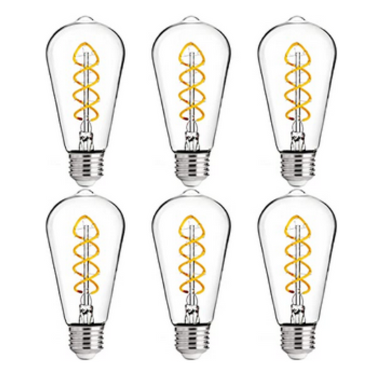Clear ST Edison Light Bulb With Spiral Filament, 6 Pack