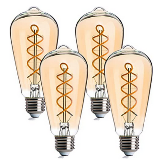 Amber ST Edison Light Bulb With Spiral Filament, 4 Pack