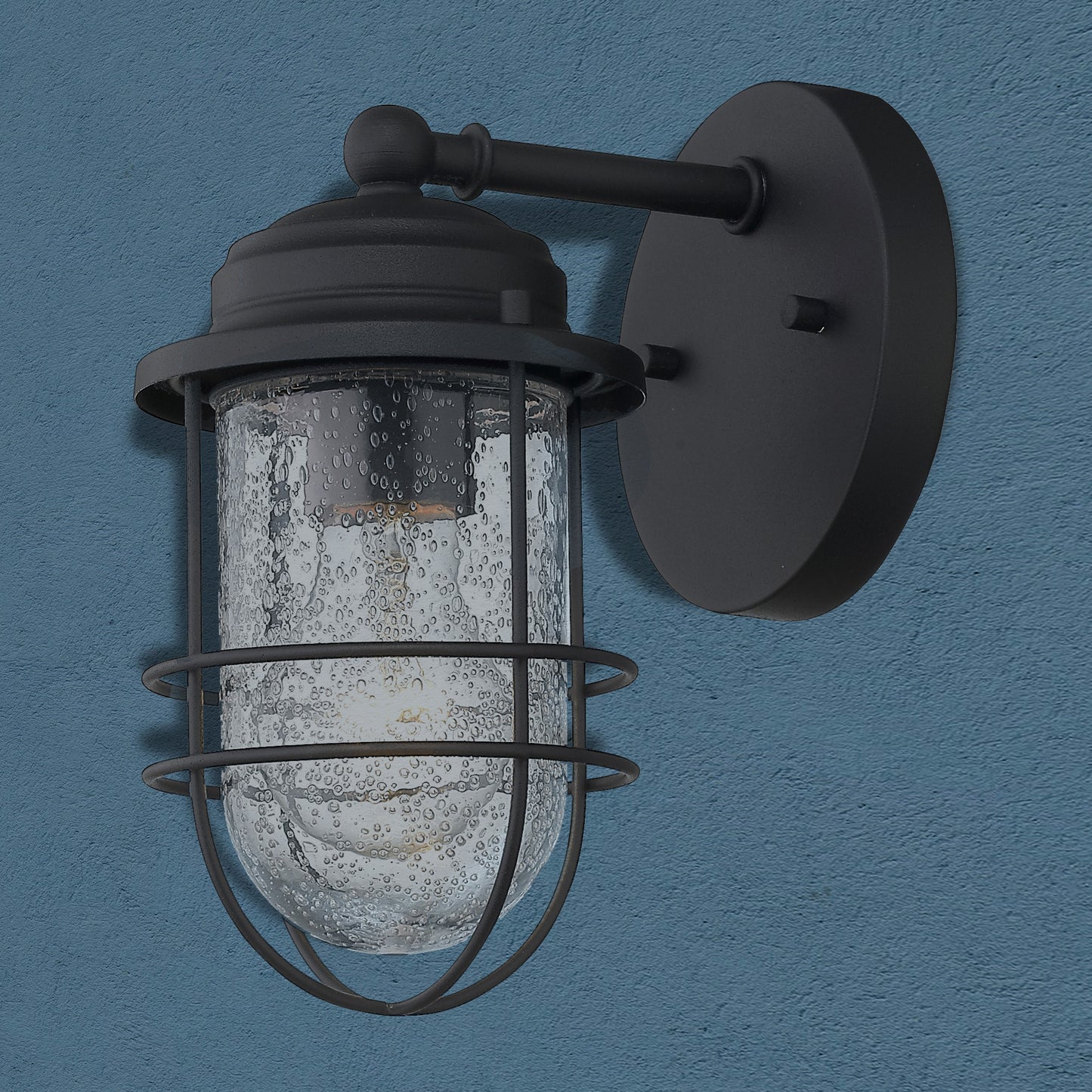 Traditional | Nautical-Inspired Small Wall Sconce with blue drywall